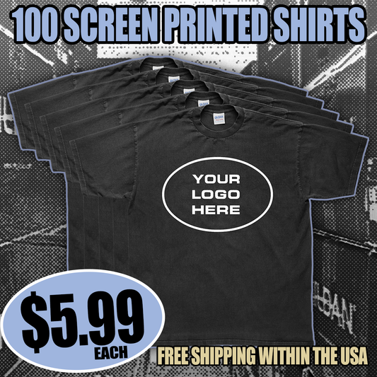 100 Custom Screen Printed T-Shirts